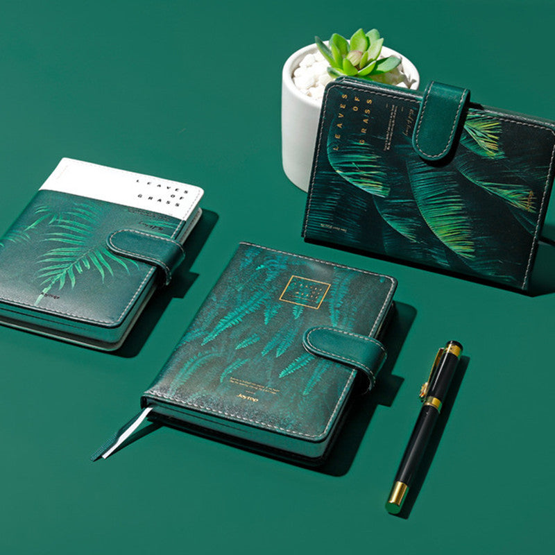 Leather Book White Grass Leaves Creative Green Fresh Student Notebook Palm Leaf Banana Leaf Cover Diary Hand Notebook