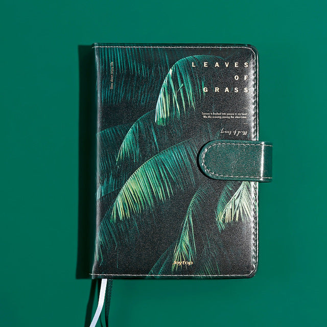 Leather Book White Grass Leaves Creative Green Fresh Student Notebook Palm Leaf Banana Leaf Cover Diary Hand Notebook
